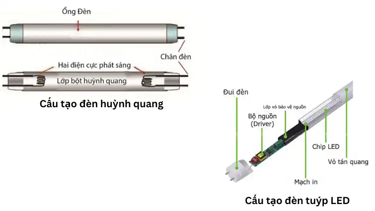 Cấu tạo đèn tuýp LED và đèn huỳnh quang