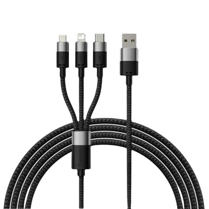 bl024781 cap sac 3 dau mau den lve059 12 bk 3a usb toi type c lightning micro usb 12m baseus