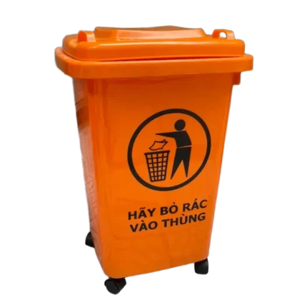 bl025568 thung rac nhua mau cam 60l co banh xe